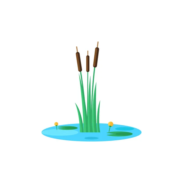 Riet Waterlelies Vijver Mini Scène Natuurlijke Landschap Miniatuur Geïsoleerde Vector — Stockvector