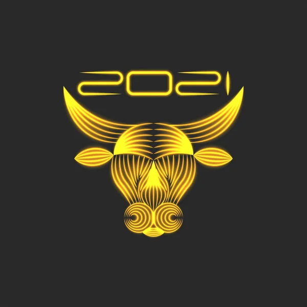 Golden Bull Logo Symbol 2021 Čínský Novoroční Měsíční Kalendář Býčí — Stockový vektor