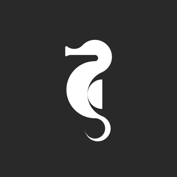 Logo Hippocampe Poisson Mer Icône Idée Simple Noir Blanc Style — Image vectorielle