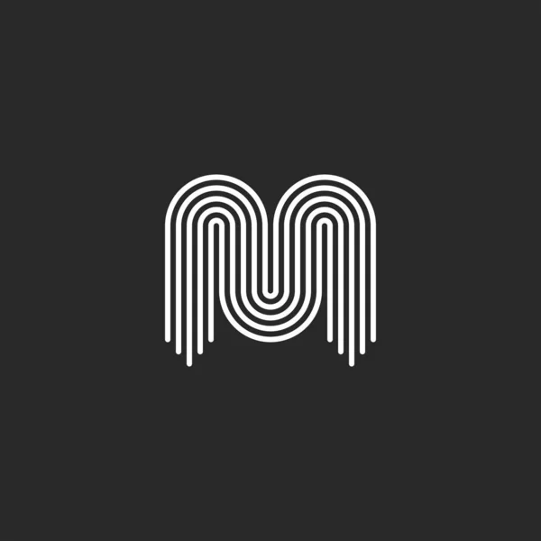 頭文字Mロゴモノグラム 黒と白の滑らかな細い線 洗練された曲線の線形形状 現代のタイポグラフィ最小限のデザイン要素 — ストックベクタ