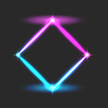 Enerji eşkenar dörtgen çerçeve elektrik efekti mavi neon parıltısı, parlak kıvılcımlı ve nebulalı portal, fütürist tasarım elementi.