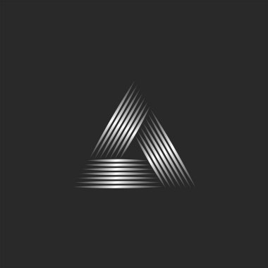 İki üçgen yaratıcı grafik tasarımı, ince gümüş gradyan çizgilerden sonsuz şekil, teknoloji sembolü tişört baskısı