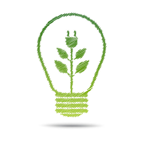 зеленая концепция экологической энергии, растение растет внутри лампочки
