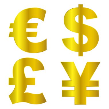 vektör euro, dolar, pound ve yen, para birimi işaretleri