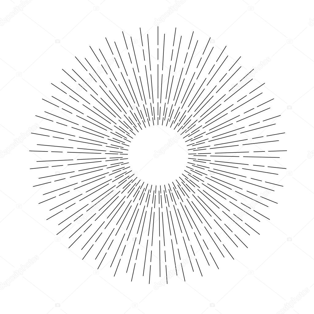 Linear drawing of rays of the sun. Light rays of burst.