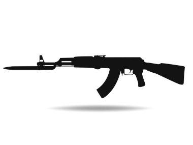 AK47 simgesi. Makineli tüfek siyah silueti. Vektör illüstrasyonu