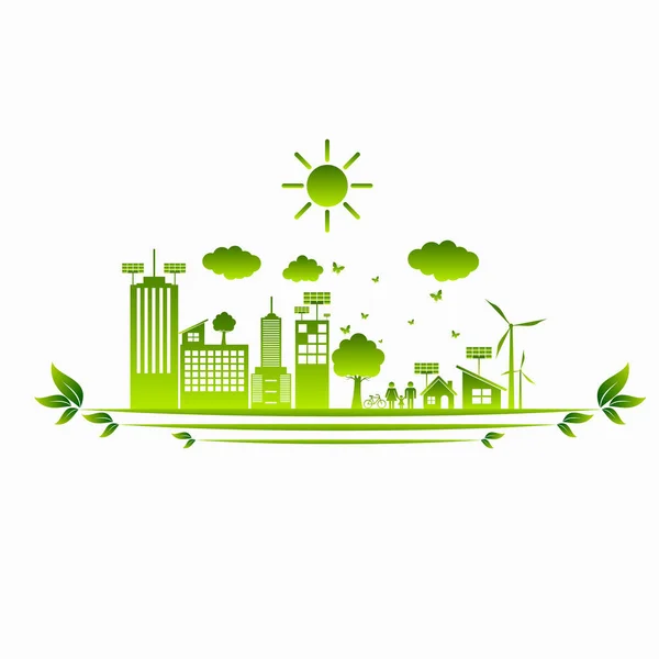 Wereld Groene Eco Stad — Stockvector