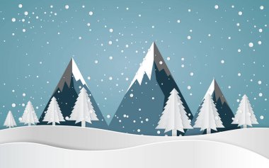 Mutlu Noeller, Kar Ormanı. Kışın çamlar ve dağ Kağıt Resimleri