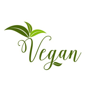 Vejetaryen ikonu. Biyoloji, Ekoloji, Organik logolar ve rozetler, etiket, etiket. Beyaz arka planda yeşil yaprak. Vektör illüstrasyonu