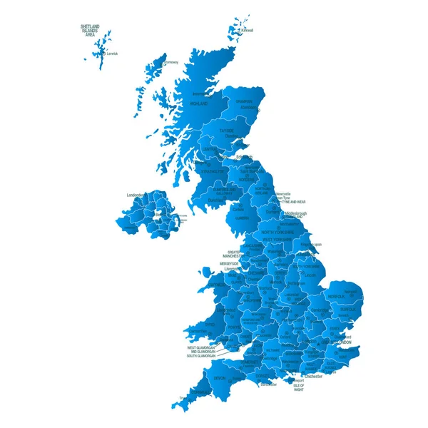 英国及英国的地图蓝色 — 图库矢量图片