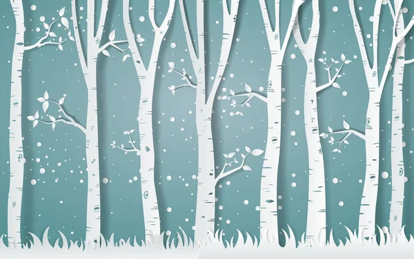 Hutan Musim Dingin Kertas Vektor Ilustrasi - Stok Vektor