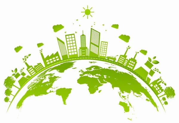 Conceito Ecologia Com Cidade Verde Terra Desenvolvimento Sustentável World Environment — Vetor de Stock