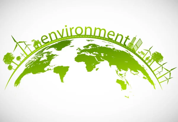 Conceito Ecologia Com Cidade Verde Terra Desenvolvimento Sustentável World Environment — Vetor de Stock