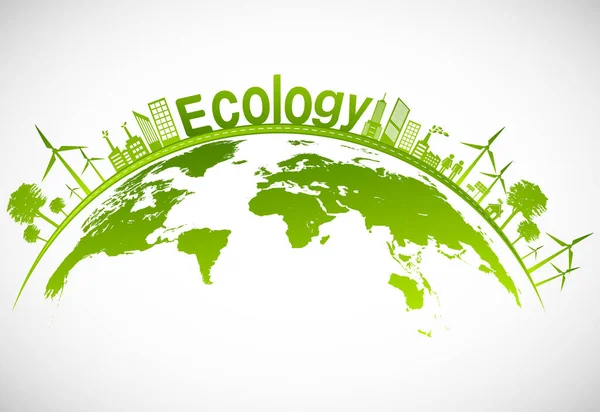 Conceito Ecologia Com Cidade Verde Terra Desenvolvimento Sustentável World Environment — Vetor de Stock