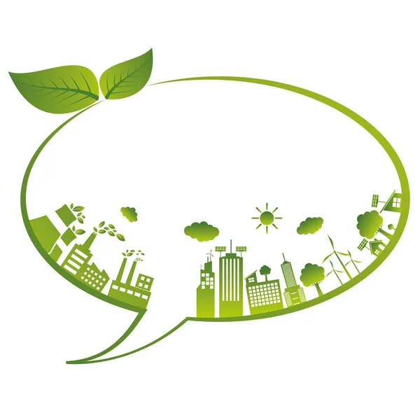 地球上の緑の都市と生態学の概念 持続可能な開発世界環境の概念 ベクトル図 — ストックベクタ