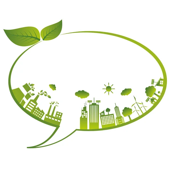 Ecologisch Concept Met Groene Stad Aarde Duurzame Ontwikkeling Wereldmilieuconcept Vectorillustratie — Stockvector