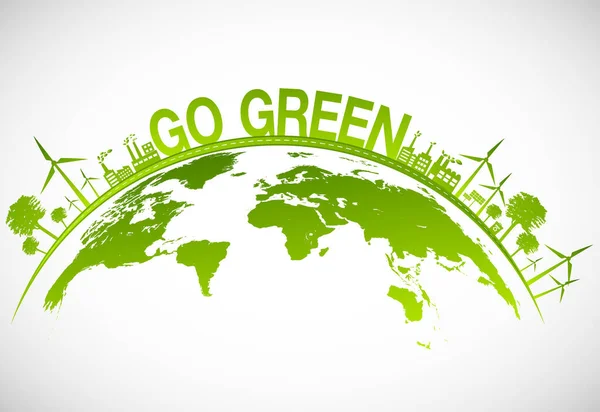 Ökologisches Konzept Mit Grüner Stadt Auf Erden Nachhaltige Entwicklung Weltumweltkonzept — Stockvektor