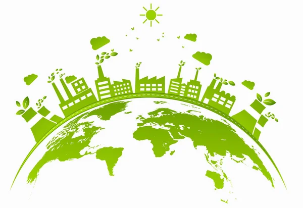 Conceito Ecologia Com Cidade Verde Terra Desenvolvimento Sustentável World Environment —  Vetores de Stock