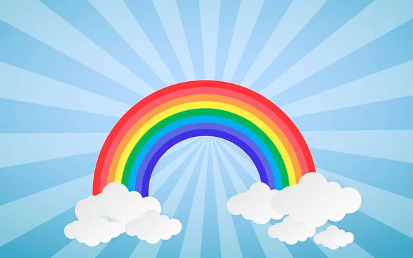 Cloud Rainbow Blue Sky Paper Art Style Concept Season Day — Stock Vector