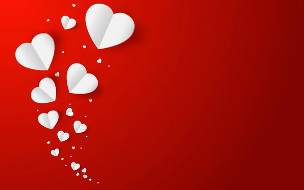 Abstrakt Flygande Röda Och Vita Hjärtan Röd Bakgrund Alla Hjärtans — Stock vektor