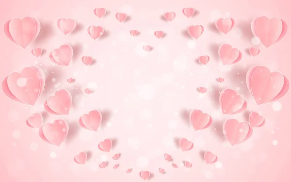 Abstraktní Létající Červené Bílé Srdce Červeném Pozadí Valentines Day Concept — Stockový vektor