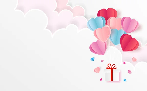 Абстрактно Летающие Красно Белые Сердца Красном Фоне День Святого Валентина — стоковый вектор
