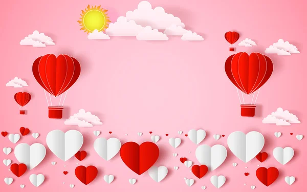 Abstract Flying Red White Hearts Red Background Valentines Day Concept — Stock Vector