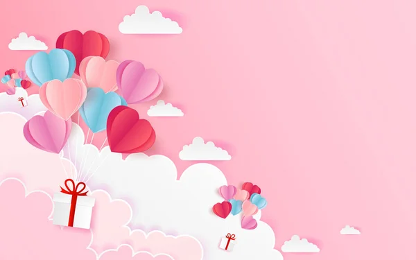 Абстрактно Летающие Красно Белые Сердца Красном Фоне День Святого Валентина — стоковый вектор