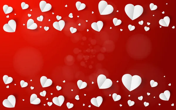 要旨赤を背景に赤と白の心を飛んでいる バレンタインデーのコンセプト — ストックベクタ