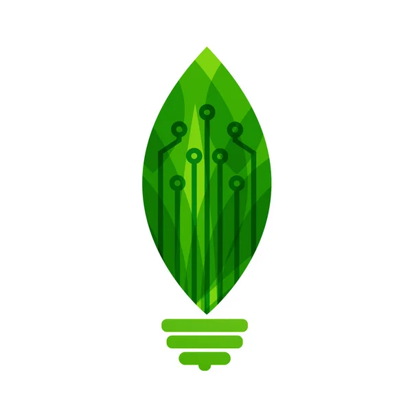 Bladachtige Gloeilamp Logo Technologische Natuurvector — Stockvector