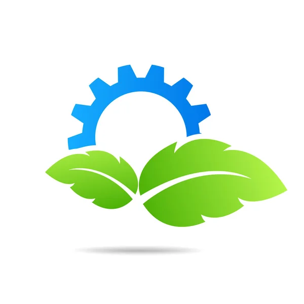 Combinaison Engrenage Logo Feuille Symbole Icône Mécanique Écologique — Image vectorielle