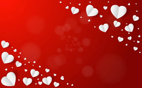 Abstract Vliegende Rode Witte Harten Rode Achtergrond Valentijnsdag Concept — Stockvector
