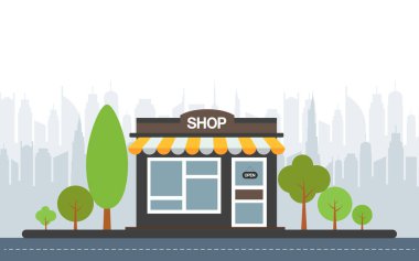 Şehir arka planına sahip ön pencere binaları simgelerini sakla