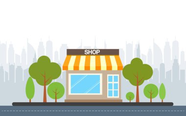 Şehir arka planına sahip ön pencere binaları simgelerini sakla