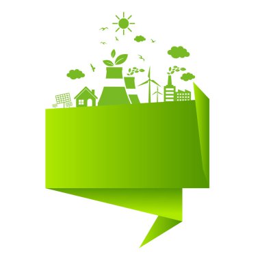 Sürdürülebilir enerji gelişimi için ekoloji kavramı ve Çevresel, Banner tasarım unsurları, Vektör illüstrasyonu