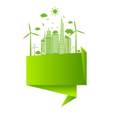 Sürdürülebilir enerji gelişimi için ekoloji kavramı ve Çevresel, Banner tasarım unsurları, Vektör illüstrasyonu