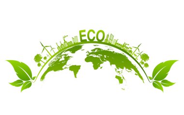 Sürdürülebilir enerji gelişimi için ekoloji kavramı ve Çevresel, Banner tasarım unsurları, Vektör illüstrasyonu