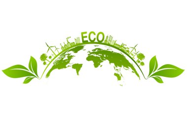 Sürdürülebilir enerji gelişimi için ekoloji kavramı ve Çevresel, Banner tasarım unsurları, Vektör illüstrasyonu
