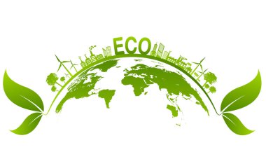 Sürdürülebilir enerji gelişimi için ekoloji kavramı ve Çevresel, Banner tasarım unsurları, Vektör illüstrasyonu