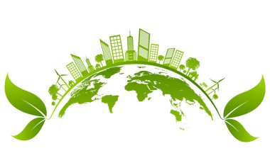 Sürdürülebilir enerji gelişimi için ekoloji kavramı ve Çevresel, Banner tasarım unsurları, Vektör illüstrasyonu