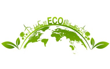 Sürdürülebilir enerji gelişimi için ekoloji kavramı ve Çevresel, Banner tasarım unsurları, Vektör illüstrasyonu