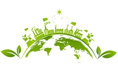 Sürdürülebilir enerji gelişimi için ekoloji kavramı ve Çevresel, Banner tasarım unsurları, Vektör illüstrasyonu