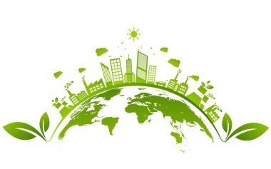 Sürdürülebilir enerji gelişimi için ekoloji kavramı ve Çevresel, Banner tasarım unsurları, Vektör illüstrasyonu