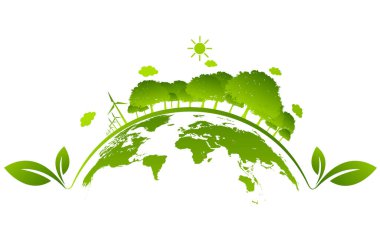 Sürdürülebilir enerji gelişimi için ekoloji kavramı ve Çevresel, Banner tasarım unsurları, Vektör illüstrasyonu