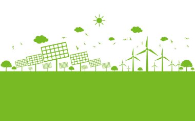 Sürdürülebilir enerji gelişimi için ekoloji kavramı ve Çevresel, Banner tasarım unsurları, Vektör illüstrasyonu