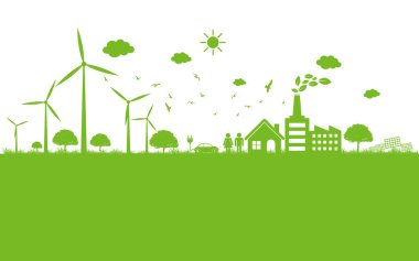 Sürdürülebilir enerji gelişimi için ekoloji kavramı ve Çevresel, Banner tasarım unsurları, Vektör illüstrasyonu