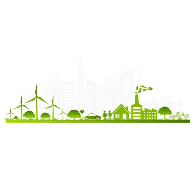 Sürdürülebilir enerji gelişimi için ekoloji kavramı ve Çevresel, Banner tasarım unsurları, Vektör illüstrasyonu