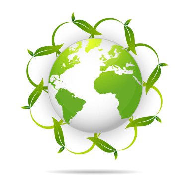 Dünya çevresi, logo tasarrufu ve ekoloji dostu kavram Vektör illüstrasyonu