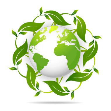 Dünya çevresi, logo tasarrufu ve ekoloji dostu kavram Vektör illüstrasyonu