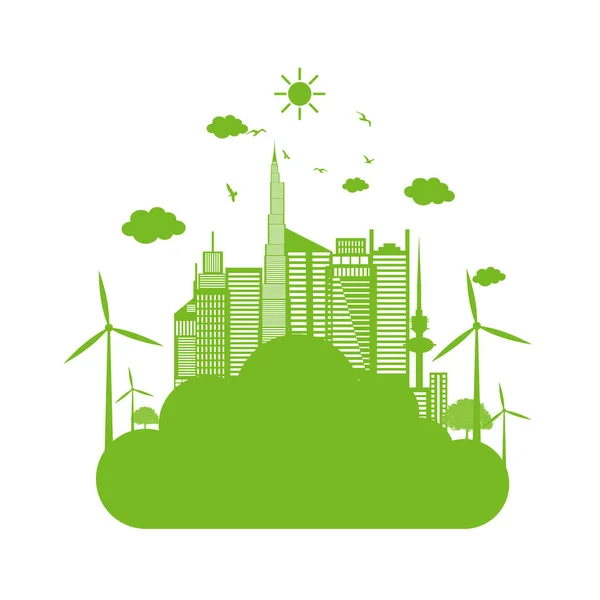 Conceito Ecologia Ambiental Elementos Design Bandeira Para Desenvolvimento Sustentável Energia —  Vetores de Stock